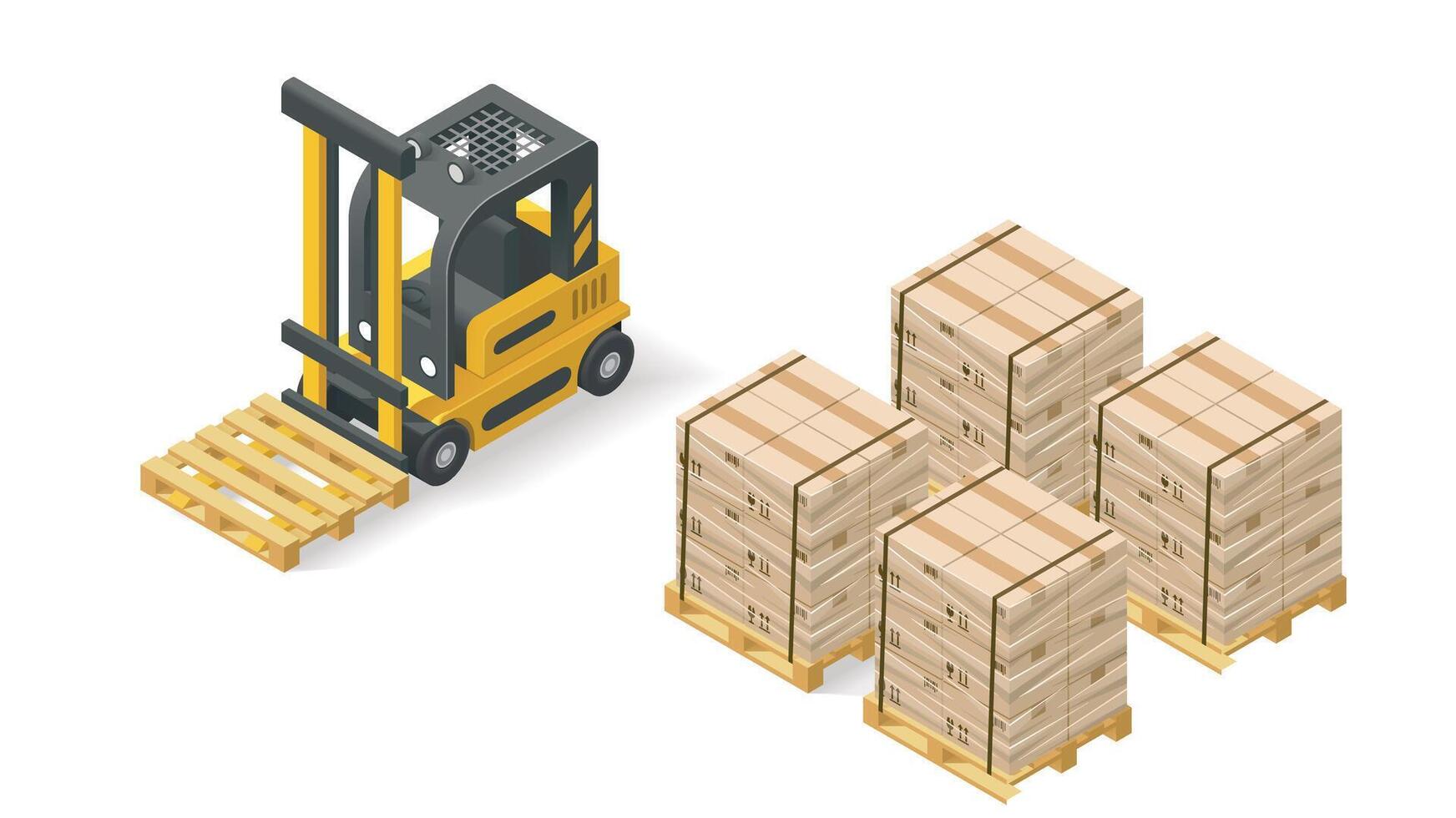 forklift truck and pallets on white background vector