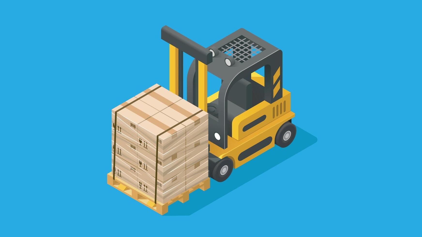 a forklift truck with a stack of wooden pallets vector