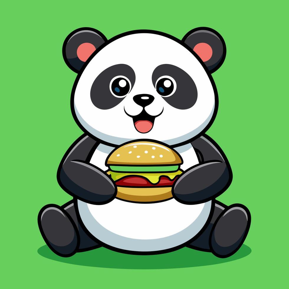panda logo icon eating burger design template vector