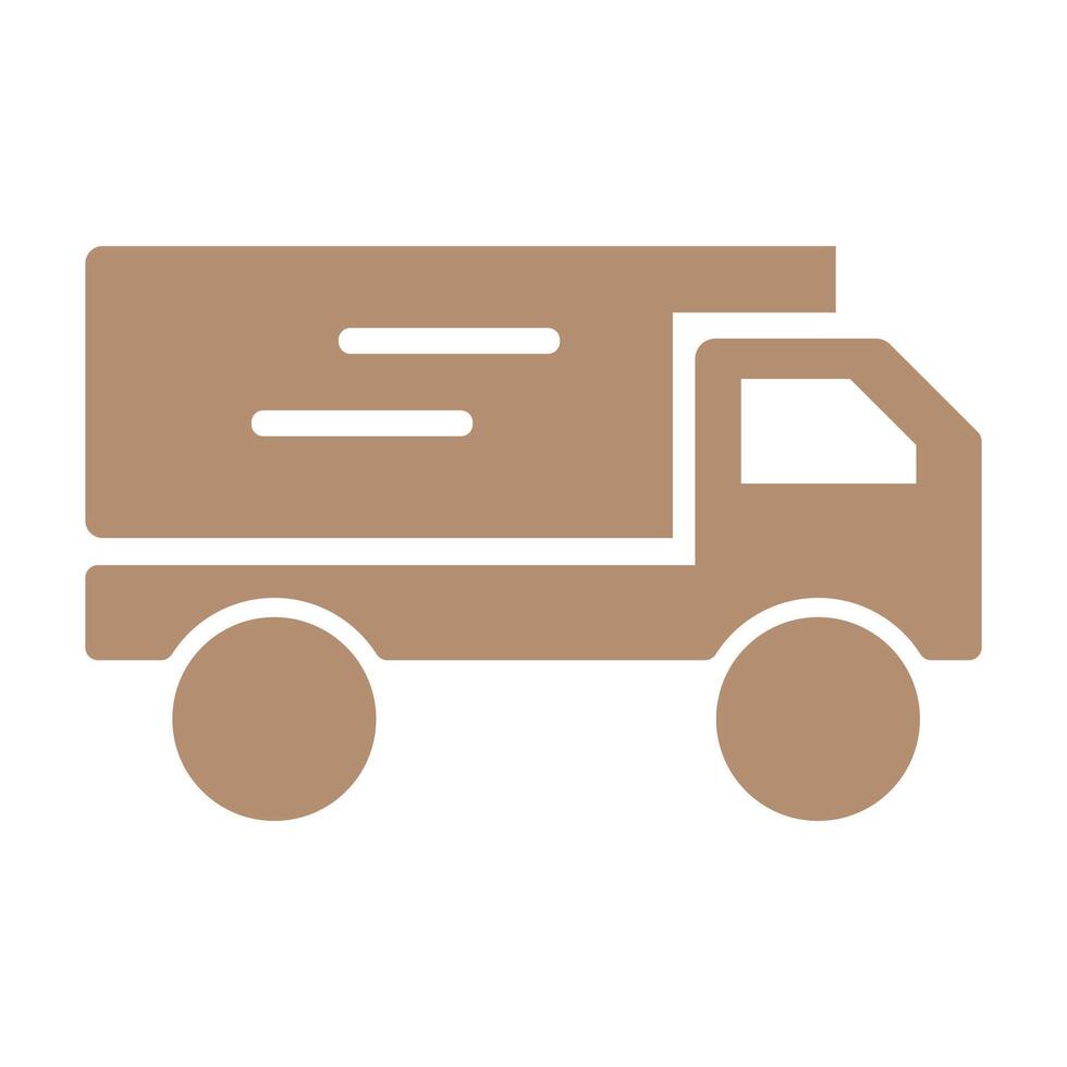 A simple, stylized icon of a delivery truck, composed of basic geometric shapes. The main body of the truck is a rectangle, and the wheels are represented by two circles vector