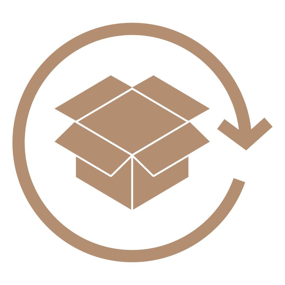 Icon of an open cardboard box inside a circle with a downward arrow, indicating recycling or package handling instructions. Commonly used on packaging for shipping or storage guidelines vector