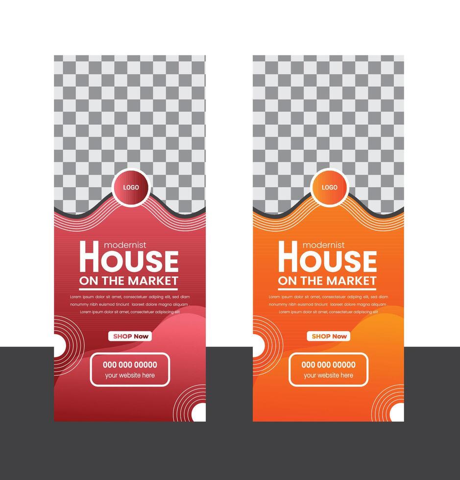 Expressive and beautiful house roll up banner design template for business marketing vector