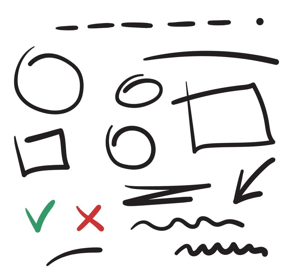 Lines, circles and arrows hand drawn style. sketch. vector