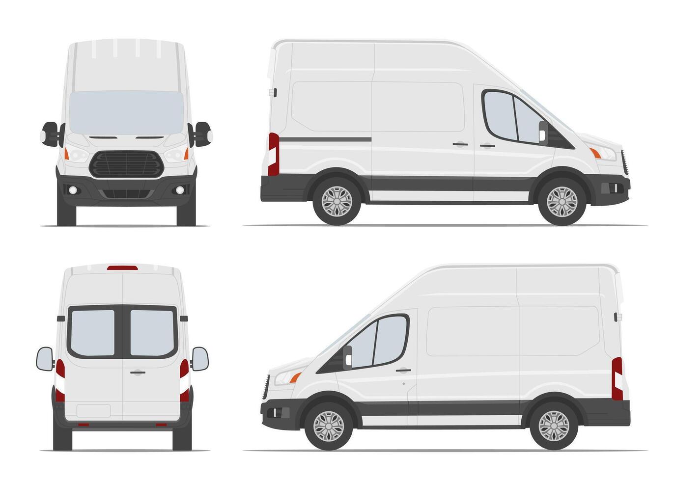 High roof cargo van white color. Side, front, back view. illustration. vector