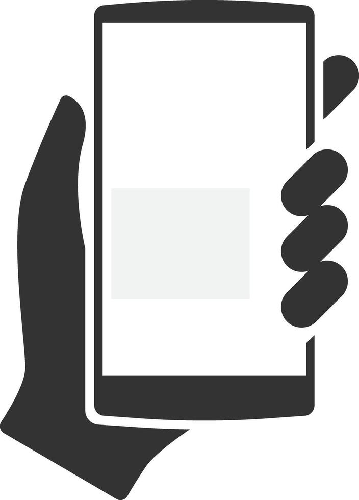 Hand holding smartphone icon. Mobile phone illustration. Logo hold cellphone. vector