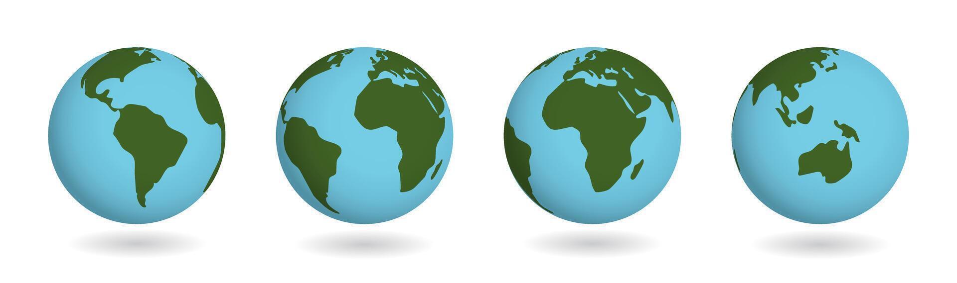 Set of earth planet. atlas countries on sphere. America continent on 3d globe map isolated on white. vector