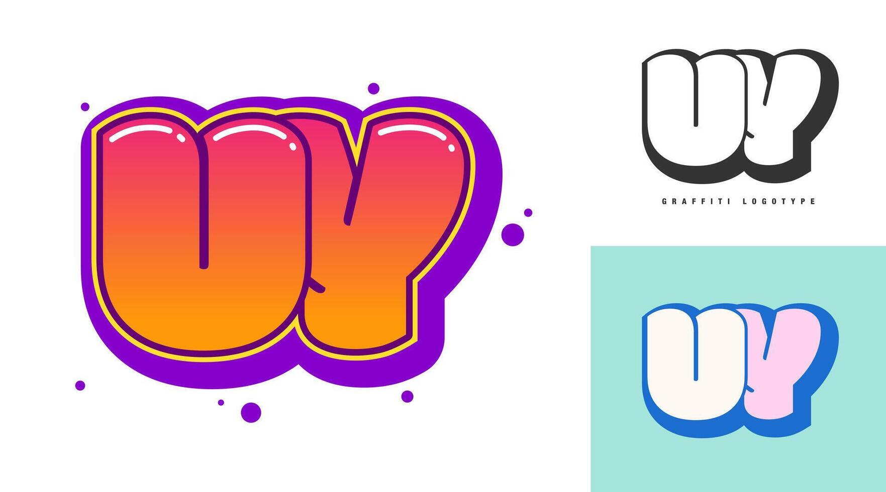 UY logo design for festival or party. Initial letter u and y in graffiti style. Creative modern lettering company name of font typography. Kids trendy logotype or identity. vector