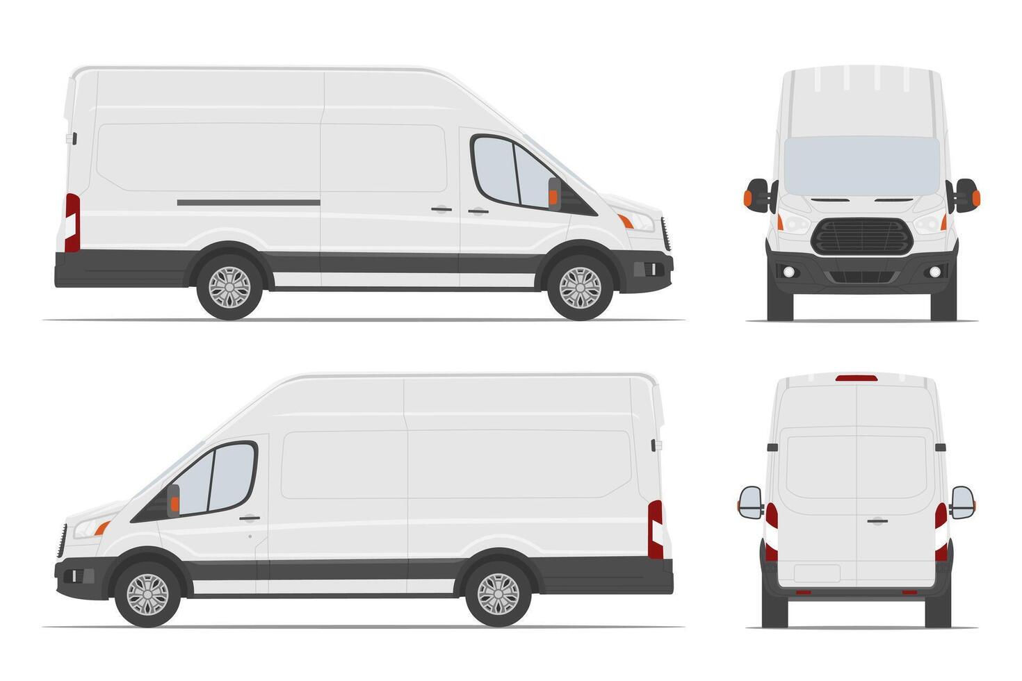 White cargo van car template in different angles. illustration. vector