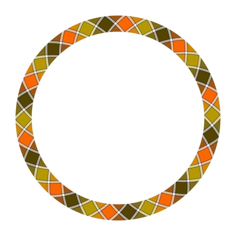 Circle borders and frames . Round border pattern geometric vintage frame design. Scottish tartan plaid fabric texture. Template for gift card, collage, scrapbook or photo album and portrait. vector