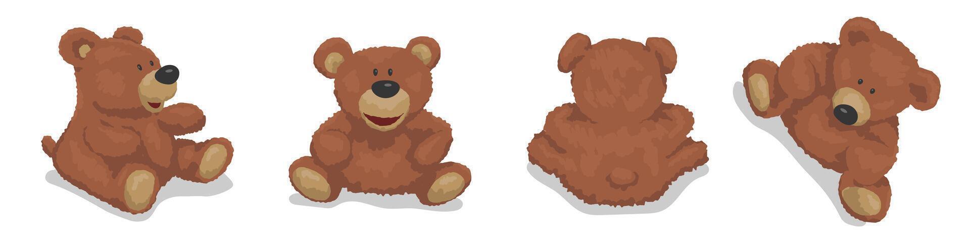 Brown bear, cute soft toy. Set of illustrations for children vector