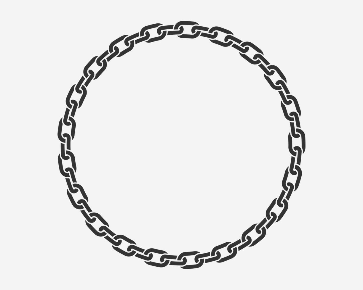 Texture chain round frame. Circle border chains silhouette black and white isolated on background. Chainlet design element. vector