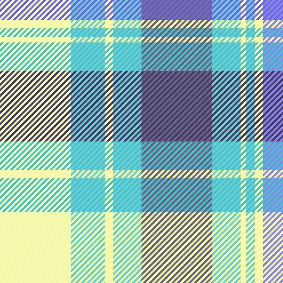 Template fabric pattern textile, scotland background check tartan. Multicolored seamless plaid texture in cyan and indigo colors. vector