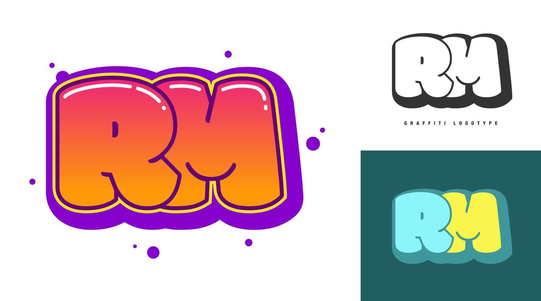 RM logo design for festival or party. Initial letter r and m in graffiti style. Creative modern lettering company name of font typography. Kids trendy logotype or identity. vector
