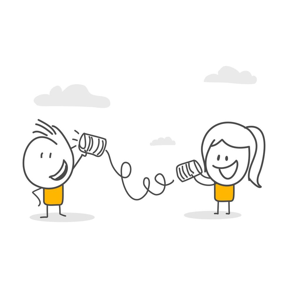 Illustration of businessman talking to colleague on phone line. vector