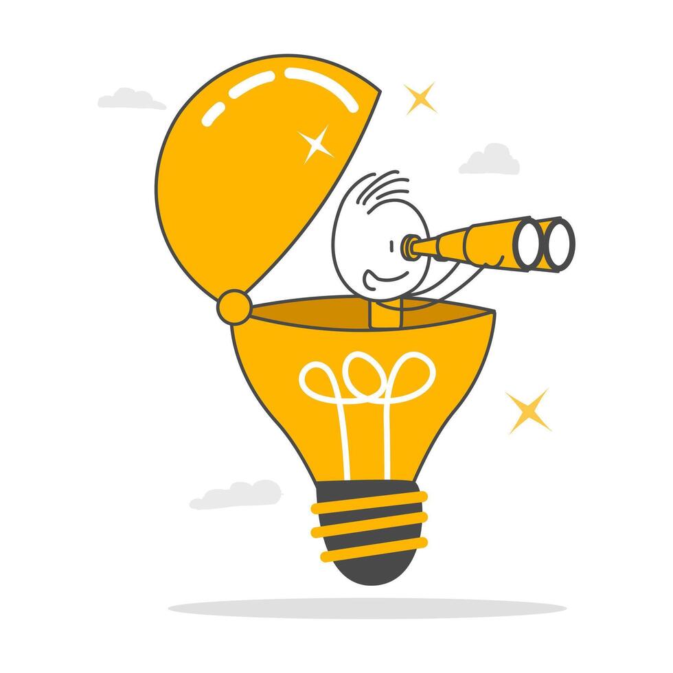 Businessman using binoculars to see business vision light bulb idea. vector