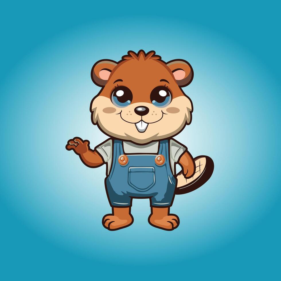 Cute Beaver in Dungarees vector