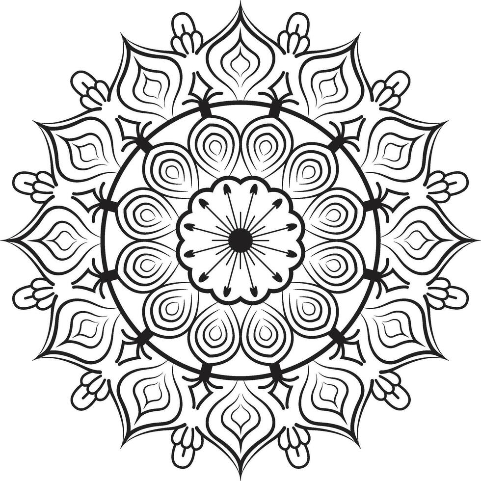 hand drawn doodle mandala with ethnic tribal ornaments. The mandala has a bright color palette with shades of black and white vector
