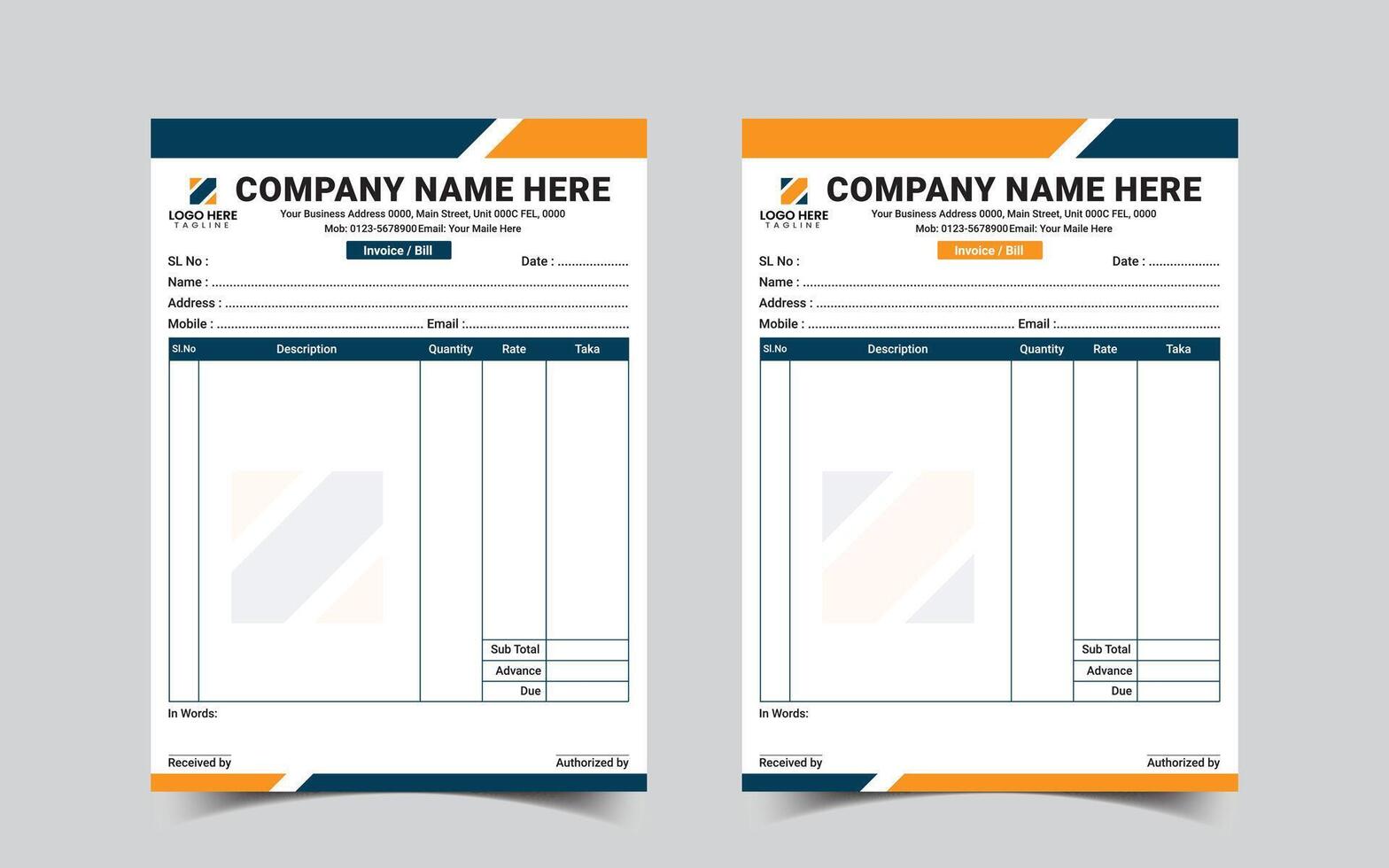 Corporate invoice receipt book design template vector