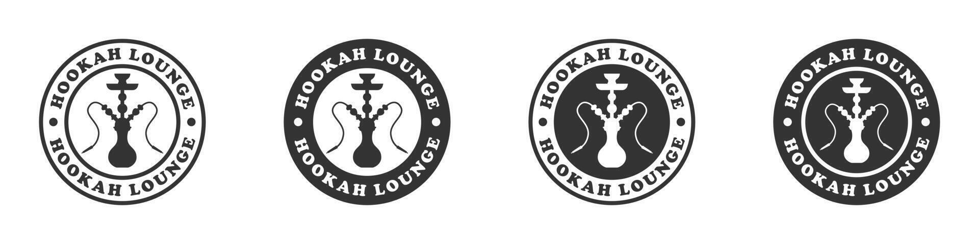Hookah lounge icons with circular badge design in outline and silhouette styles. Ideal for nightlife, relaxation, and leisure themes. vector