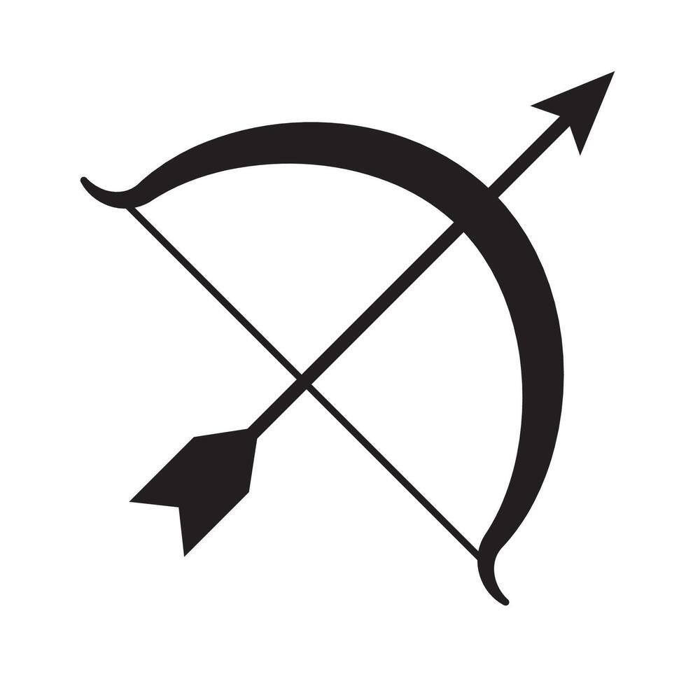 Illustration of a bow and arrow icon in a minimalist black and white design. vector