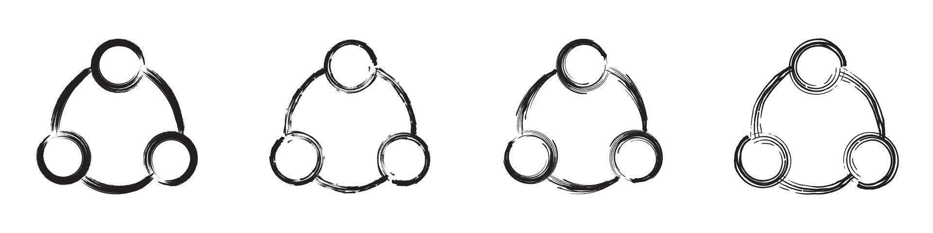 illustration of interconnected circle icons in a grunge black and white design. vector