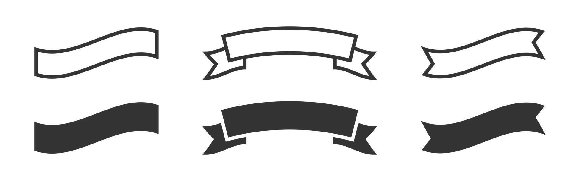 Simple illustration of ribbon banners in outline and filled styles with curved shapes. vector