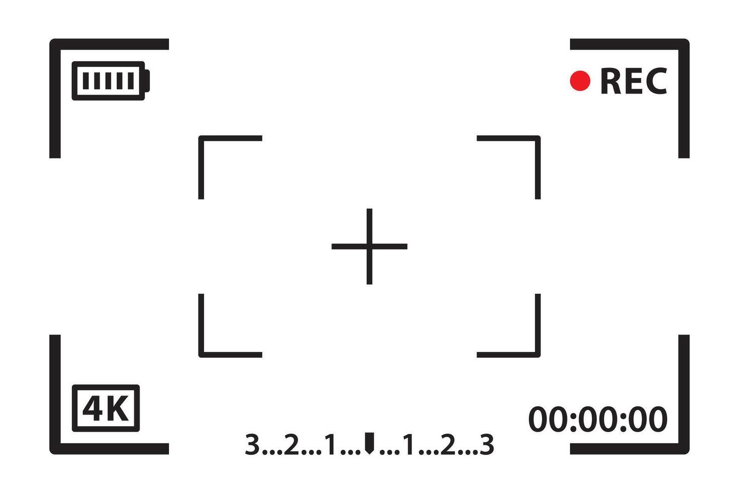 Illustration of a camera viewfinder icon showing recording interface. vector