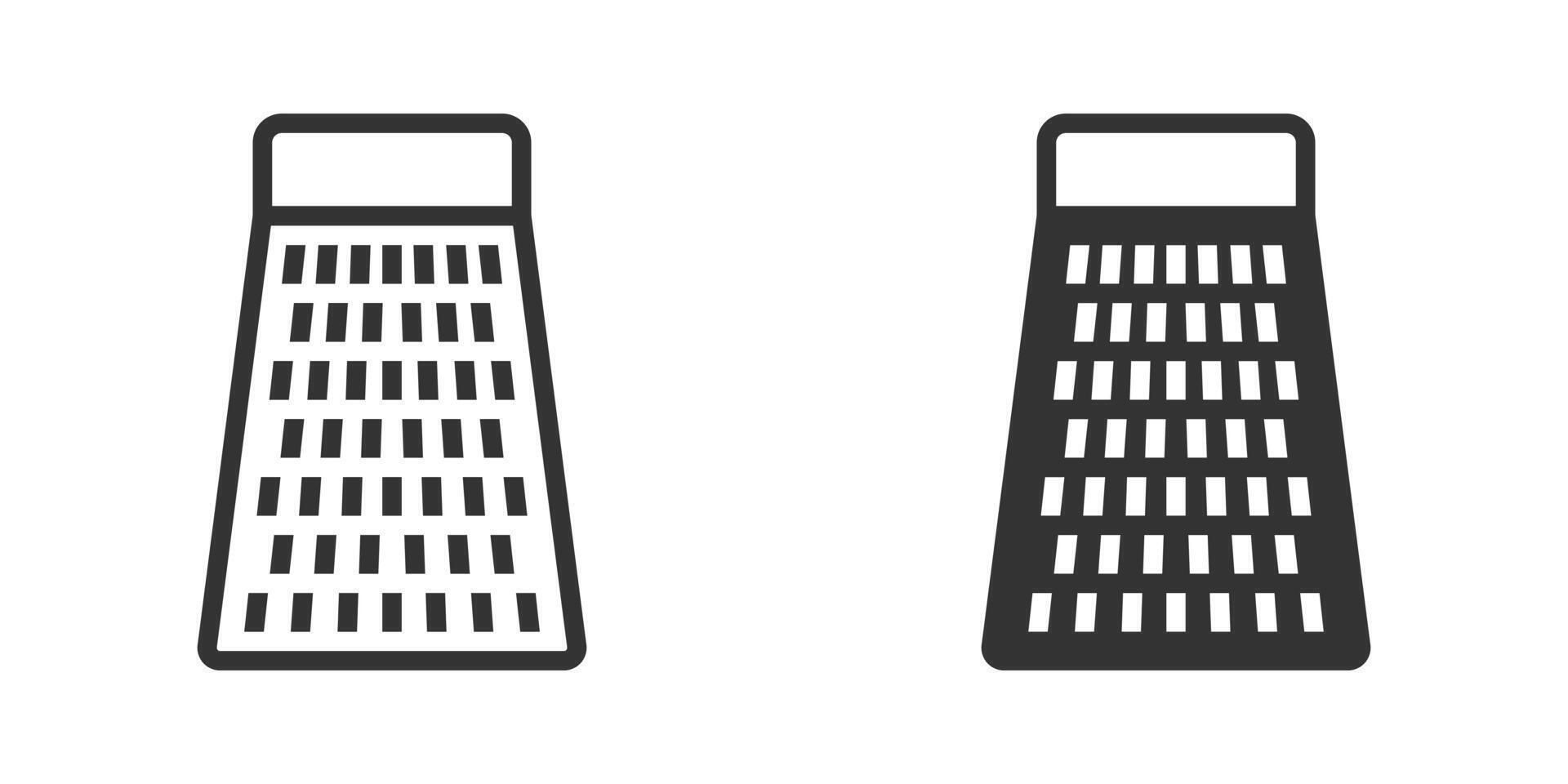 Cheese grater icons in simple outline and filled styles. Suitable for kitchen, cooking, and utensil themes. vector