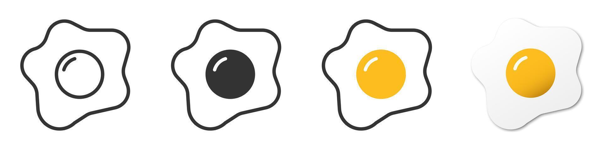 Icons of fried eggs in different styles, including outline and filled. Ideal for food, breakfast, and culinary designs. vector