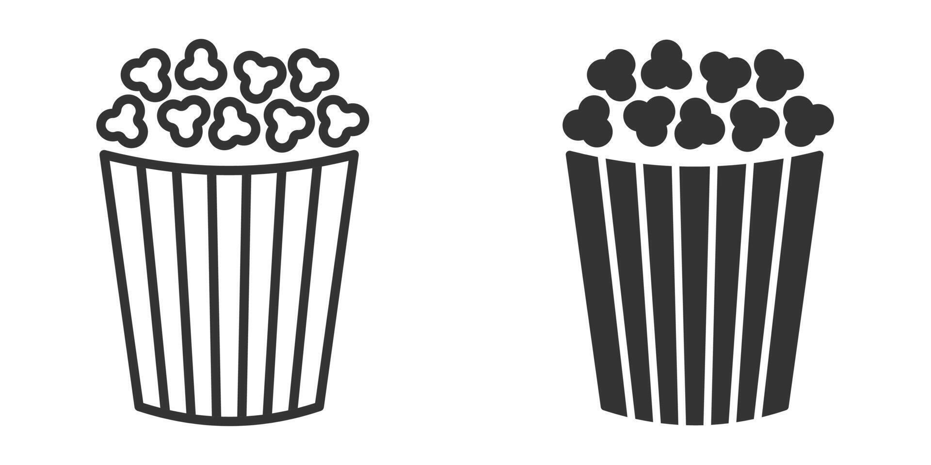 Simple black and white illustration of popcorn icons in two different styles. vector
