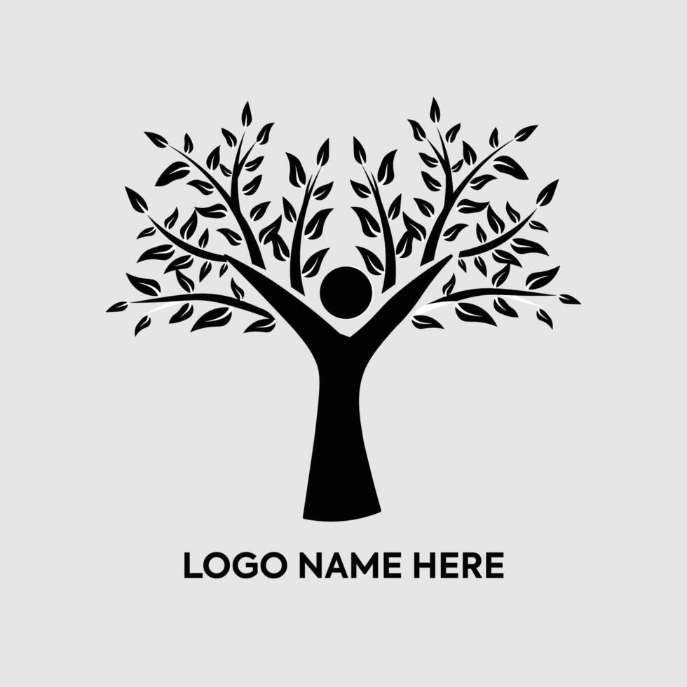 A black-shaped human tree logo design vector