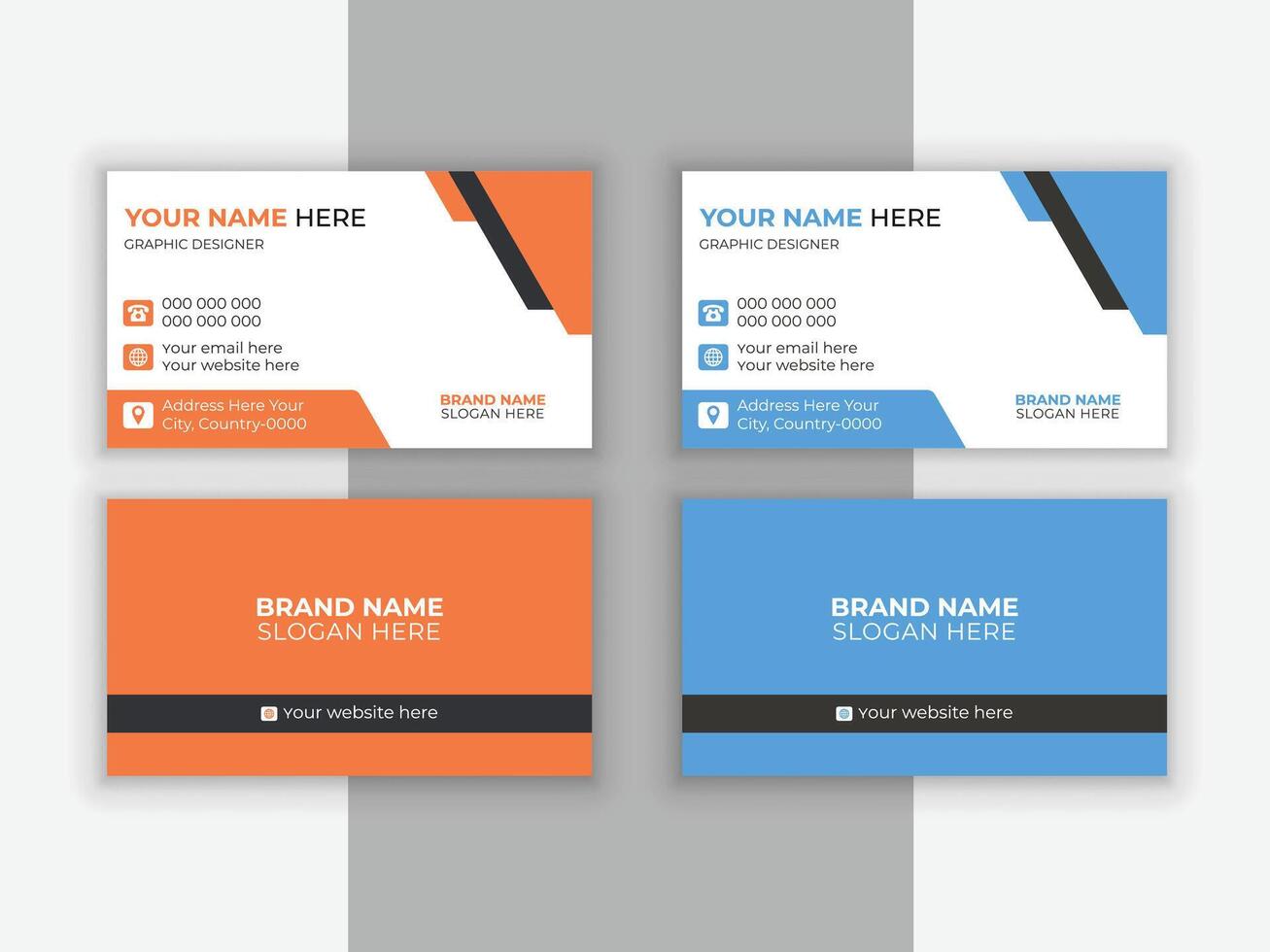 Geometric shapes business card design with two colors. vector
