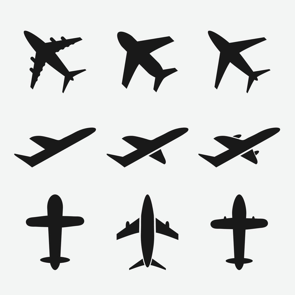 Black shadow-shaped airplane icons set. vector