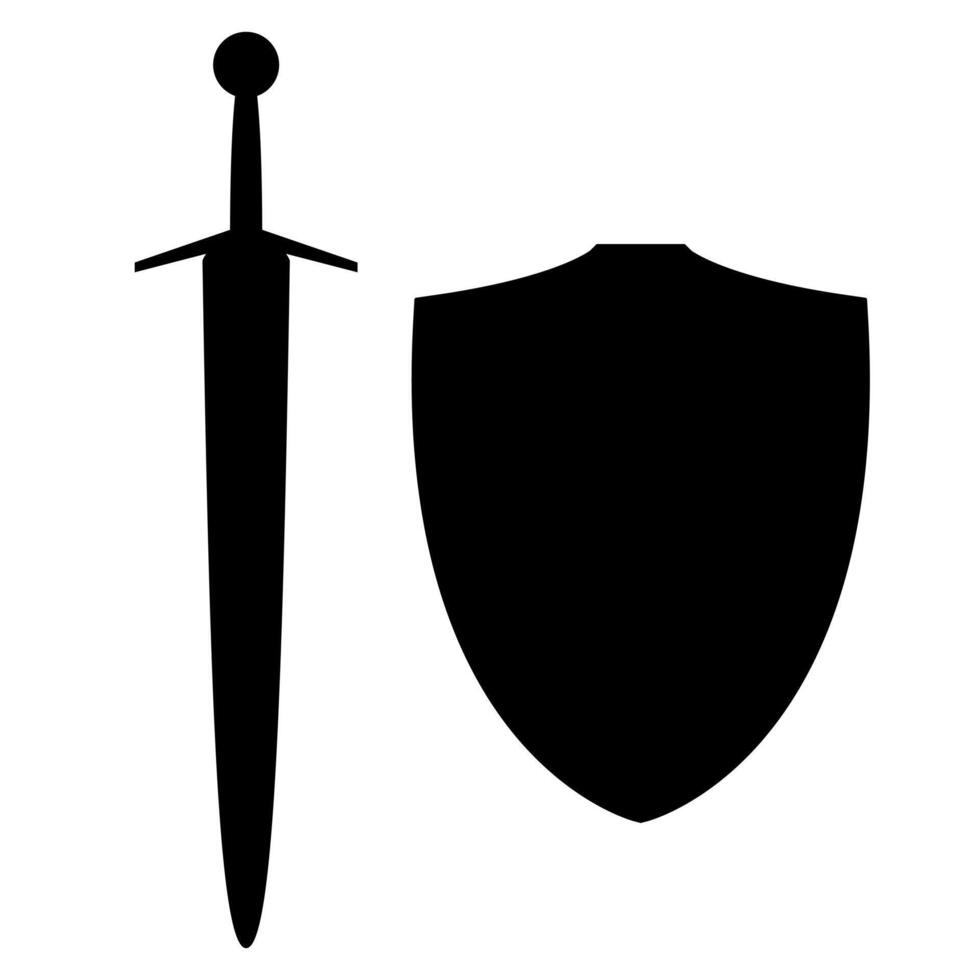 sword and shield icon silhouette, illustration isolated on a white background vector