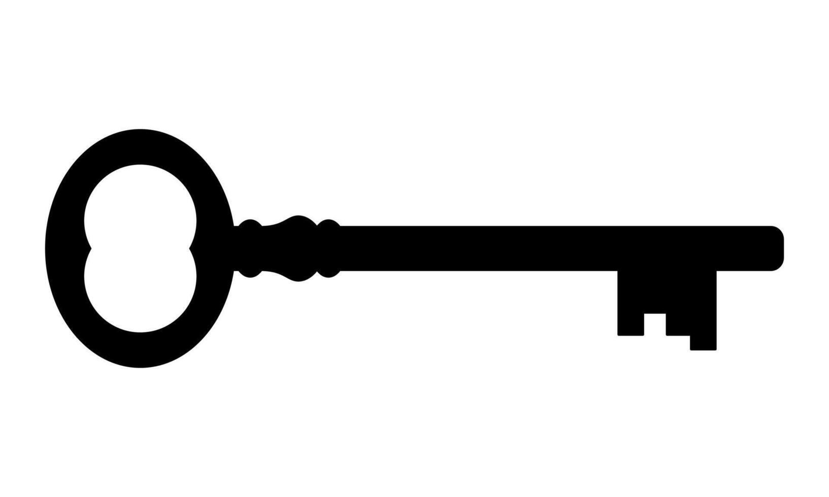 key silhouette, black and white illustration of old vintage antique key, white background vector