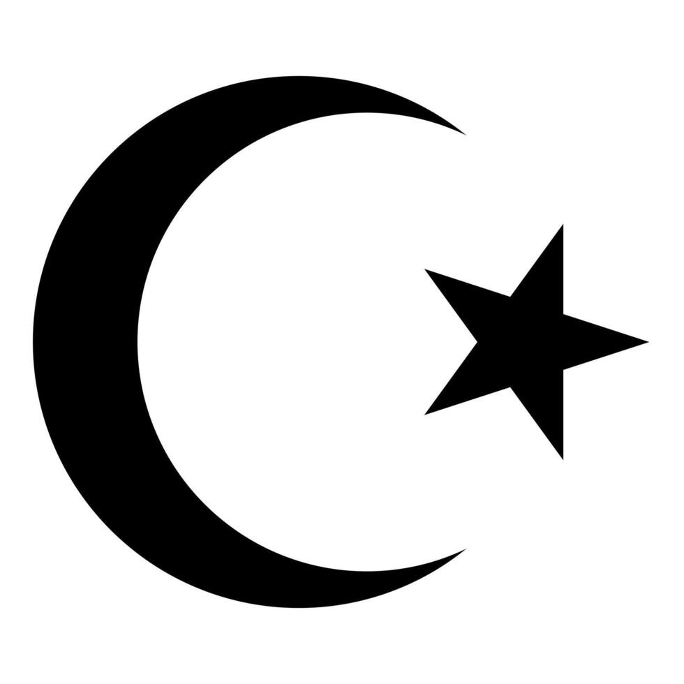 Islamic star and crescent moon, black and white illustration symbol of Islam, isolated on white background vector