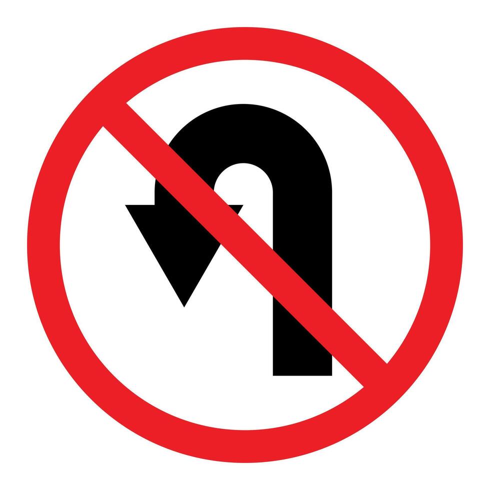 No U-turn sign symbol, prohibitory traffic sign U-turn prohibited, red crossed out circle symbol with arrow pointing back vector