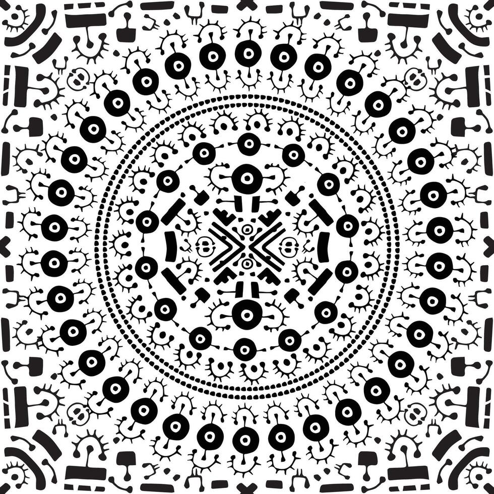 Geometric circle abstract seamless pattern. Black white hand drawn endless print illustration. Ornament tribal freehand poster vector