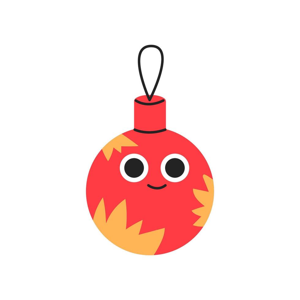 Cute Christmas tree decoration character. Merry Christmas and Happy New Year sticker. Flat illustration isolated on white background. vector