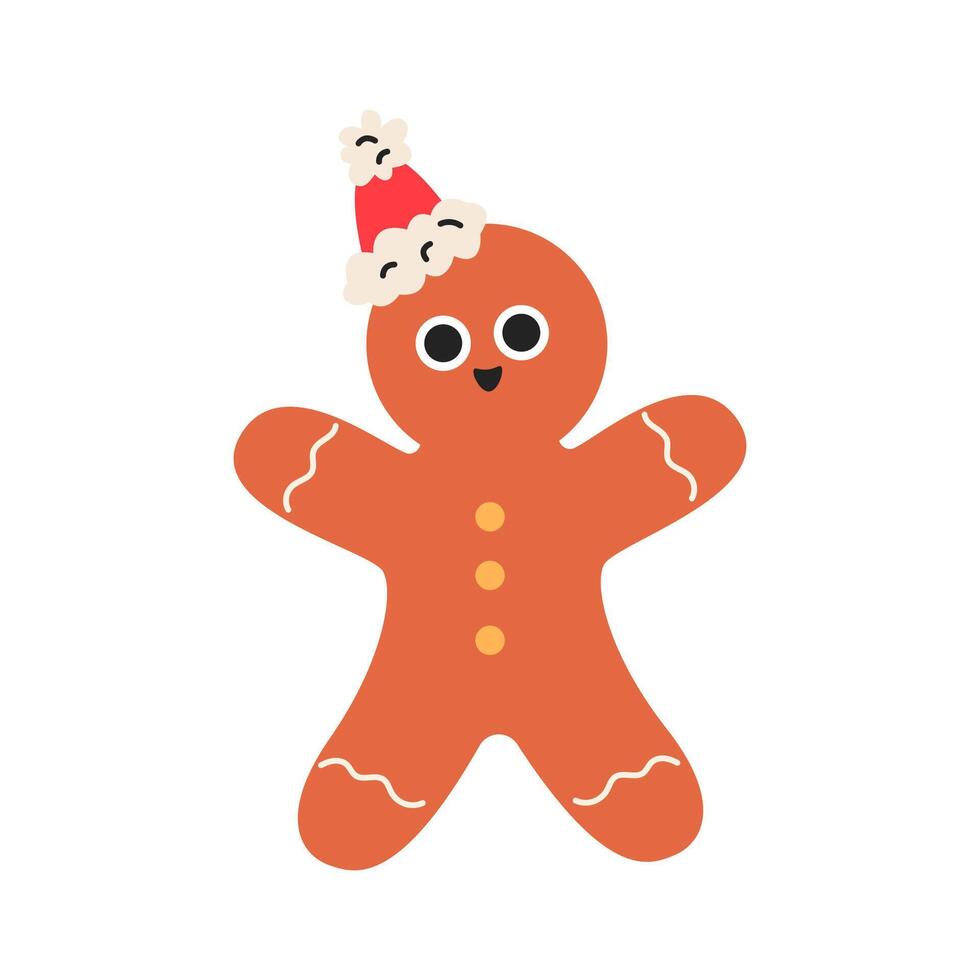 Holiday gingerbread man cookie. Flat illustration isolated on white background. vector