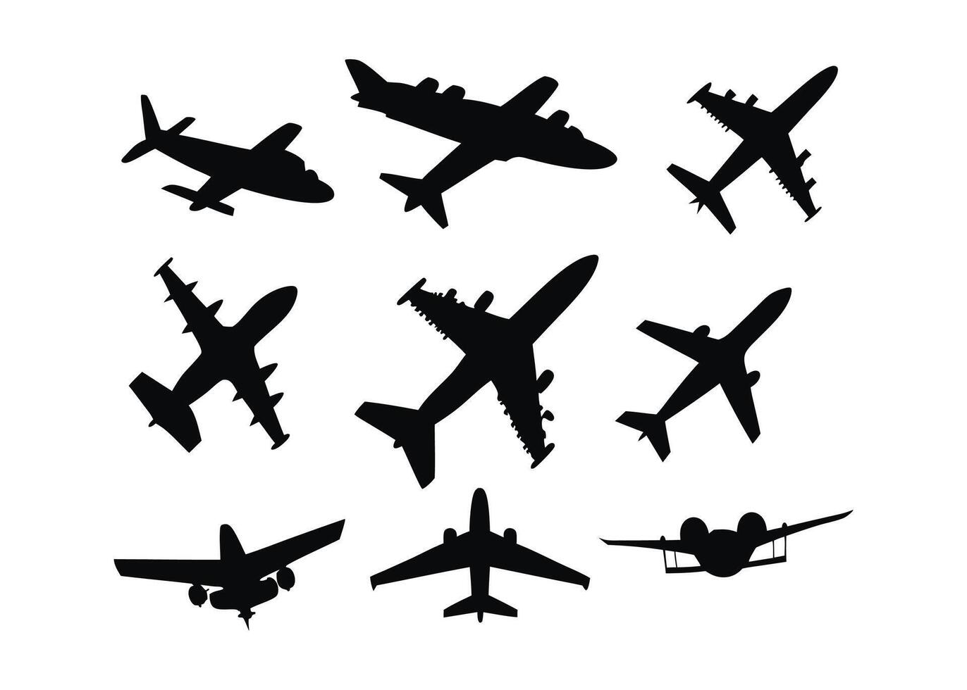 airplane silhouette set of different types of airplanes vector