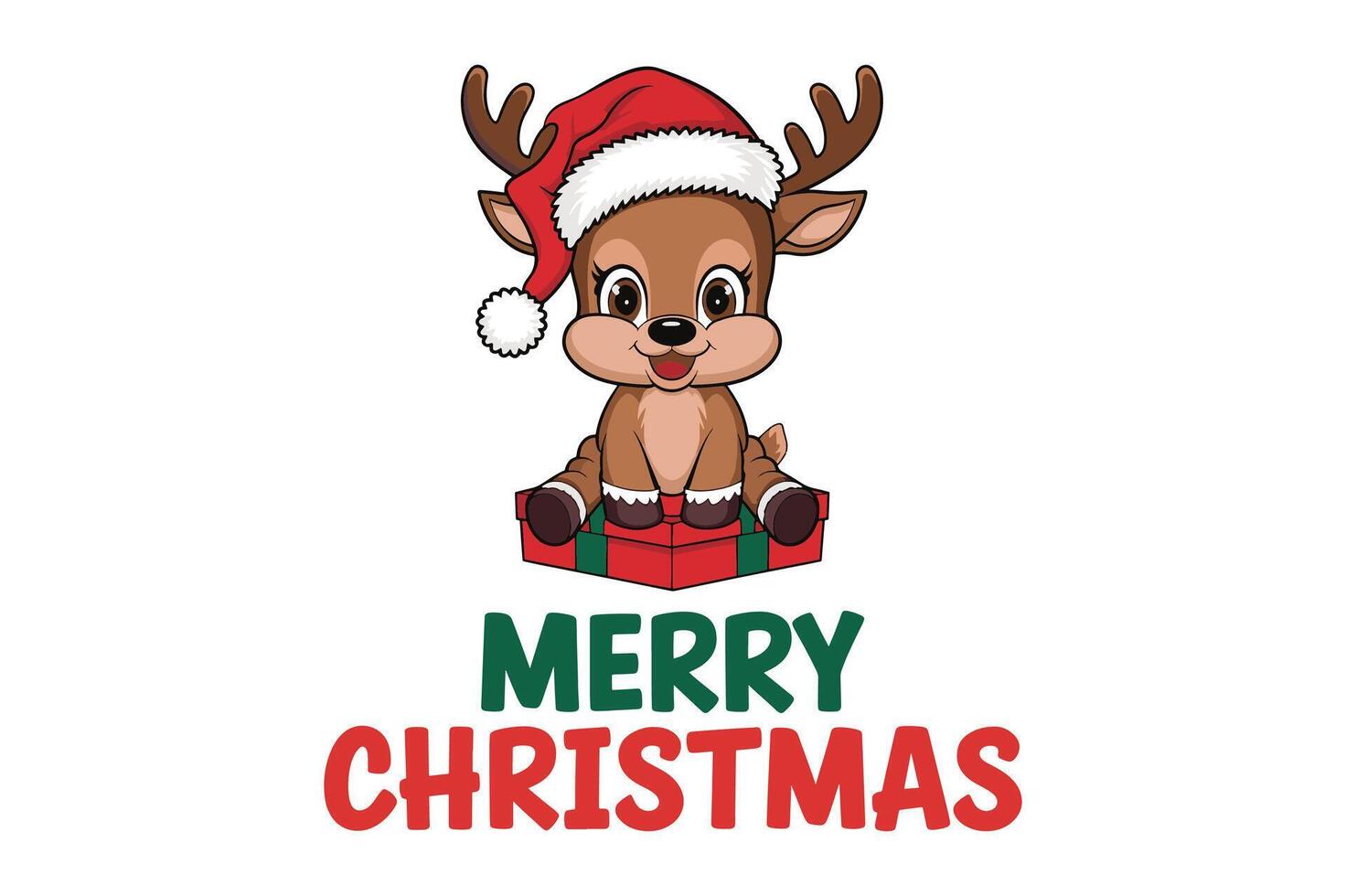 Cartoon Christmas deer in red hat vector