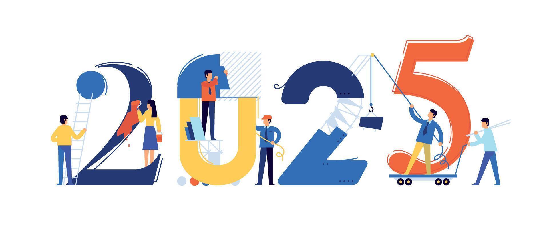 Office staff are preparing to meet the new year 2025. vector