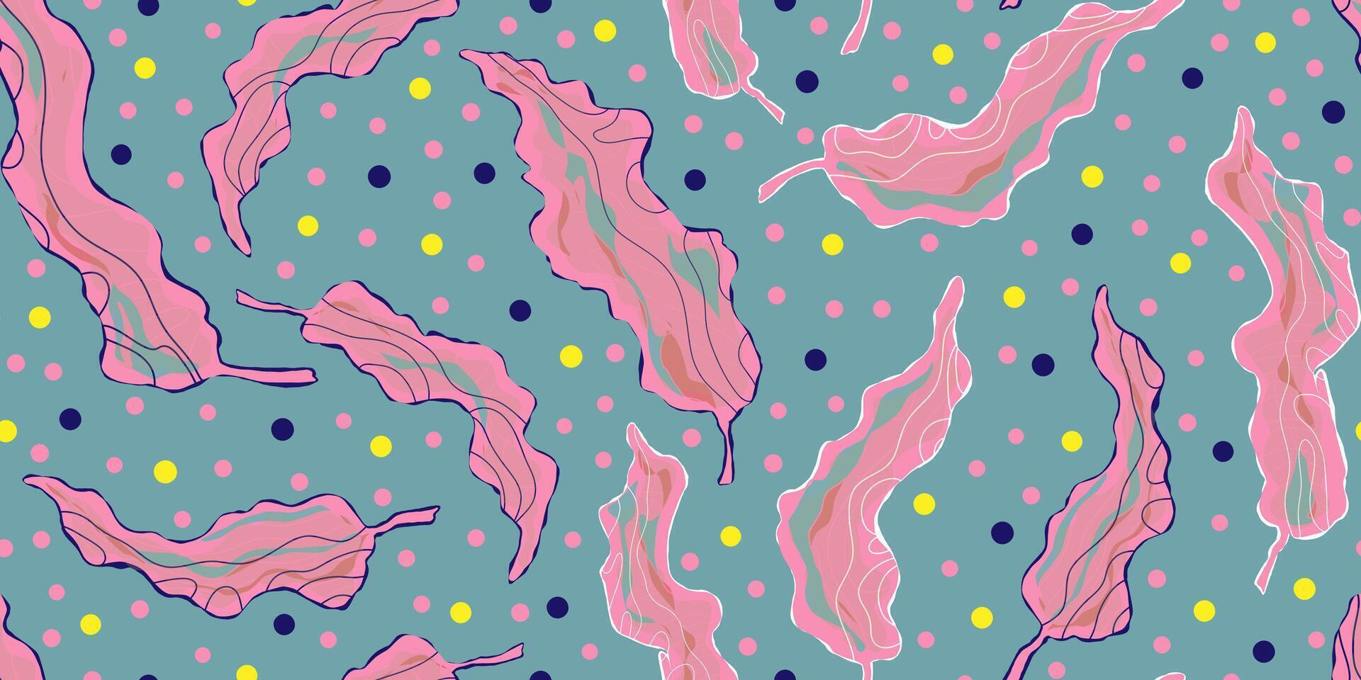 a pattern with pink and blue leaves on it vector