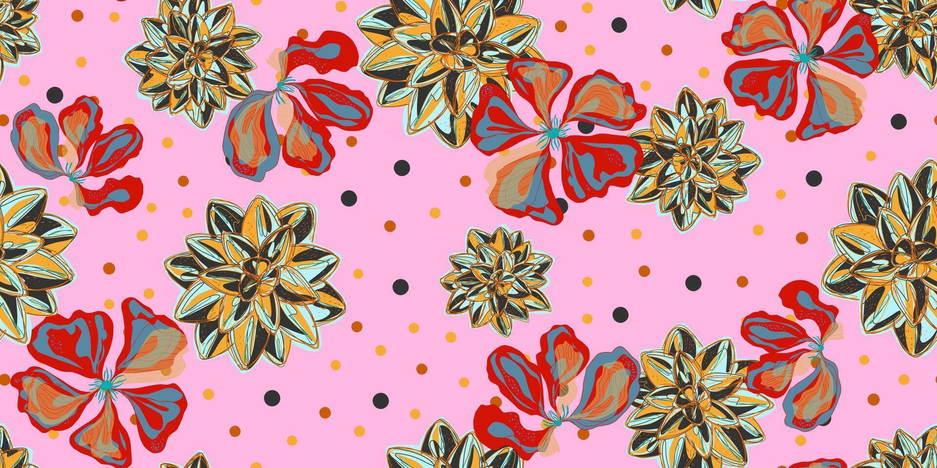 a pink and red floral pattern on a pink background vector