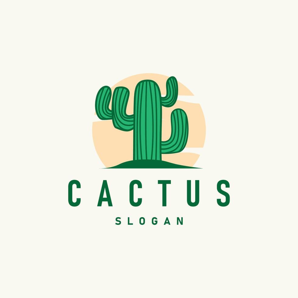 Cactus logo desert green plant design elegant style symbol Icon Illustration vector