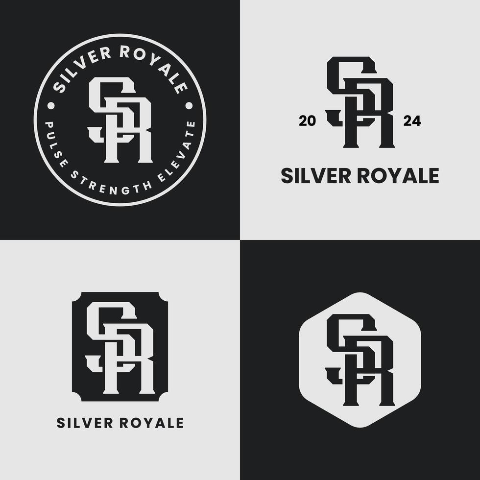 Set of SR or RS monogram with clean, interlocking initials in a strong serif style, creating a modern and striking appearance. vector