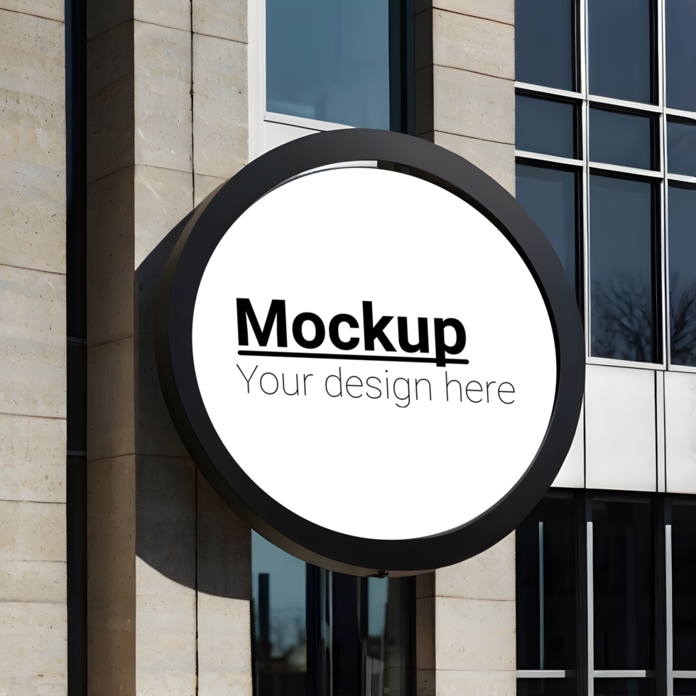 Modern office building with round sign mockup psd