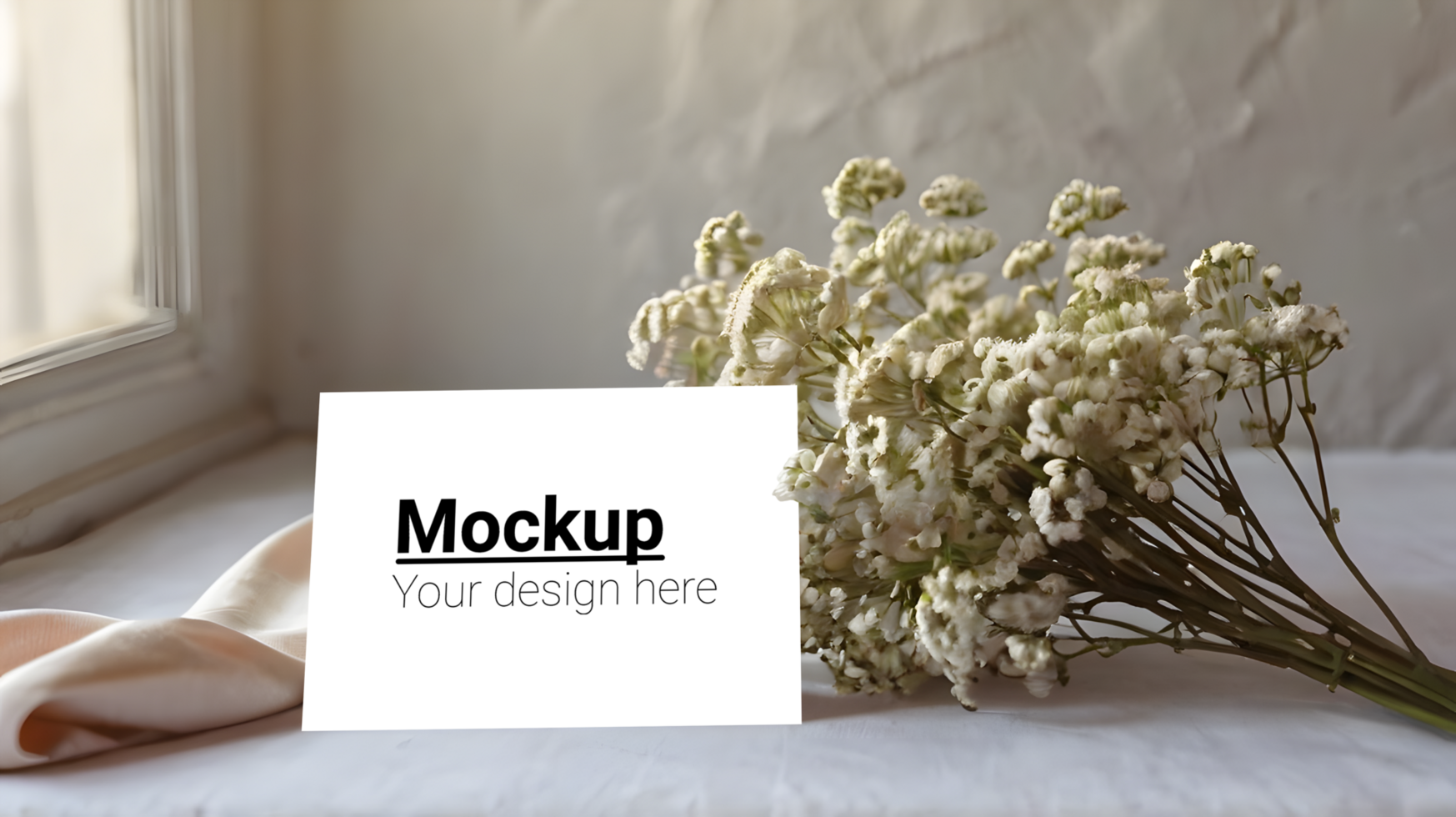Flowers mockup with a card psd