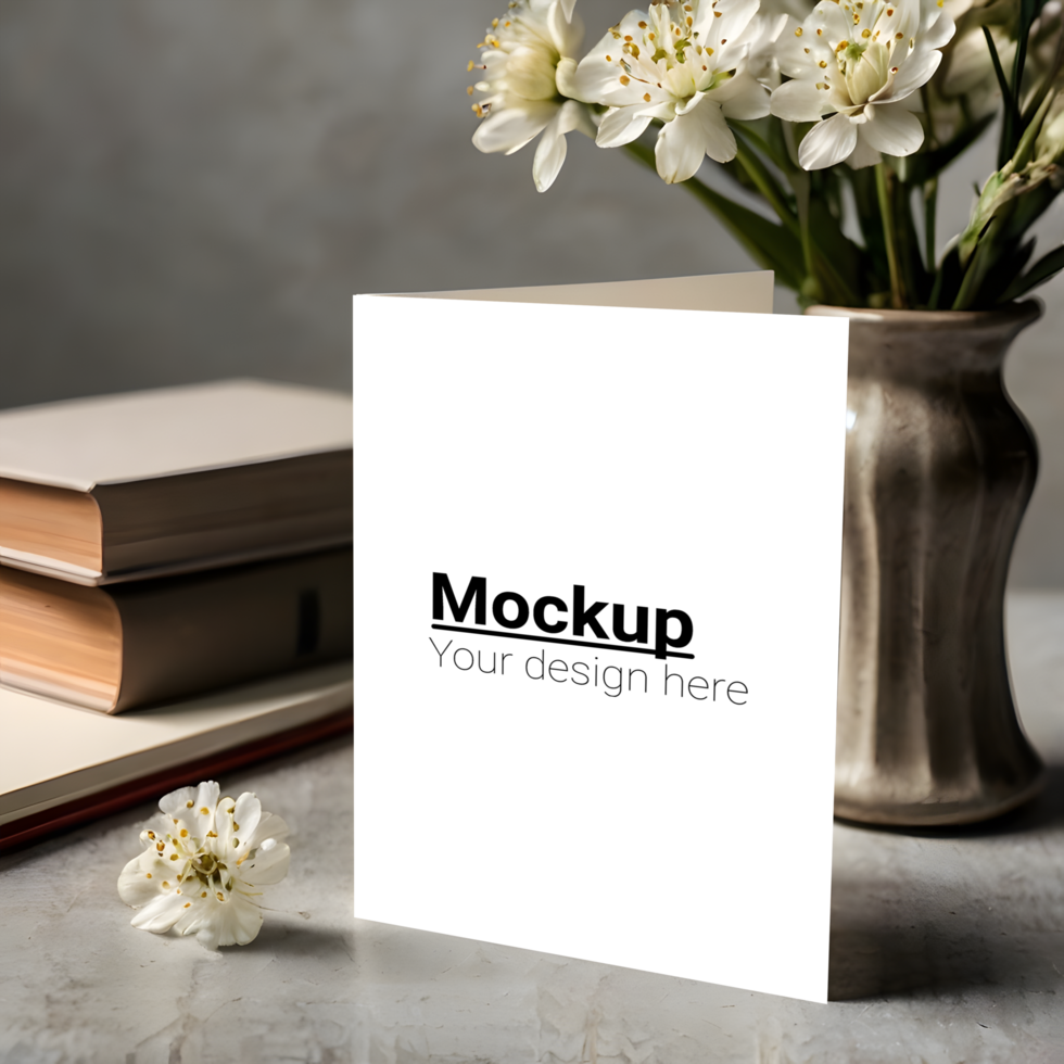 Greeting card mockup on a table psd